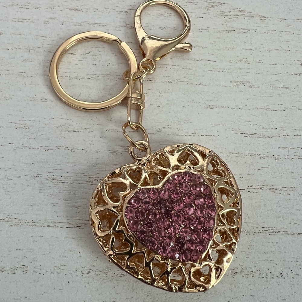 Pink Rhinestone Handbag Charm Heart